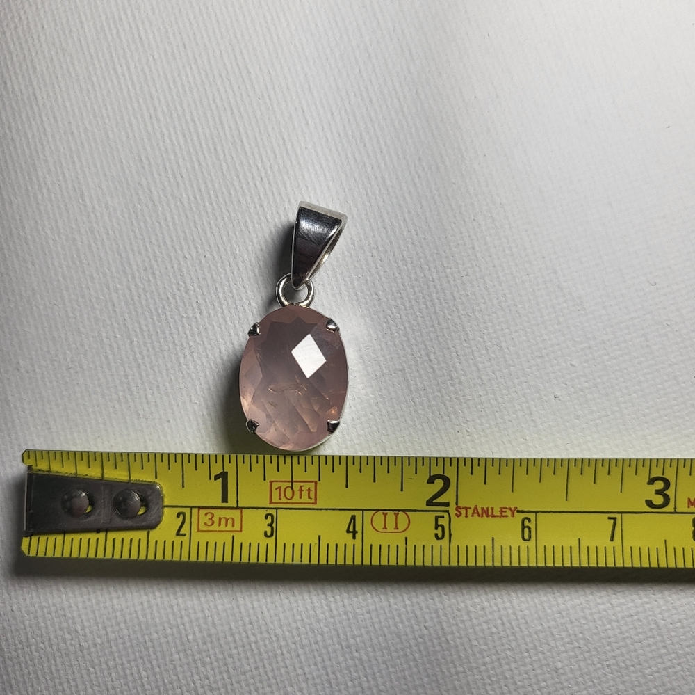 Sterling Platform Rose Quartz Pendant - .925 Sterling Silver - Picture 12 of 16